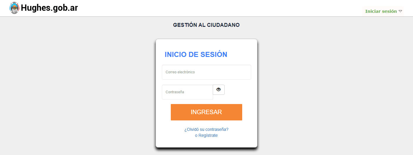 Pantalla de inicio de sesión del portal, con los campos Correo electrónico y Contraseña, el botón Ingresar y los enlaces ¿Olvidó su contraseña? y o Regístrate.